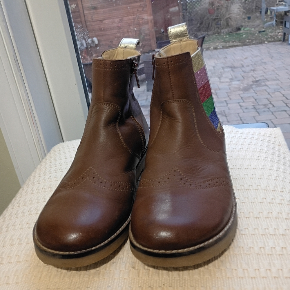 Mini Boden Brown Chelsea Boots with Multicolor Stripe - Picture 3 of 7